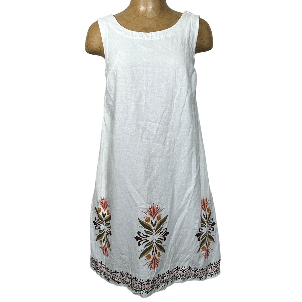 Rachel Zoe Shift XS White Linen Blend Floral Embroidered Sleeveless Mini Dress
